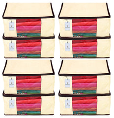 Kuber Industries 8 Piece Non Woven Fabric Saree Cover Set with Transparent Window, Extra Large, Ivory-CTKTC23778