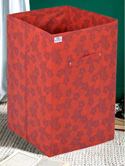 Heart Home Metallic Flower Printed Non-Woven Laundry Basket, Clothes Hamper For Laundry Closet, Bedroom, Bathroom With Handles- Pack of 2 (Red)-HS43HEARTH25863
