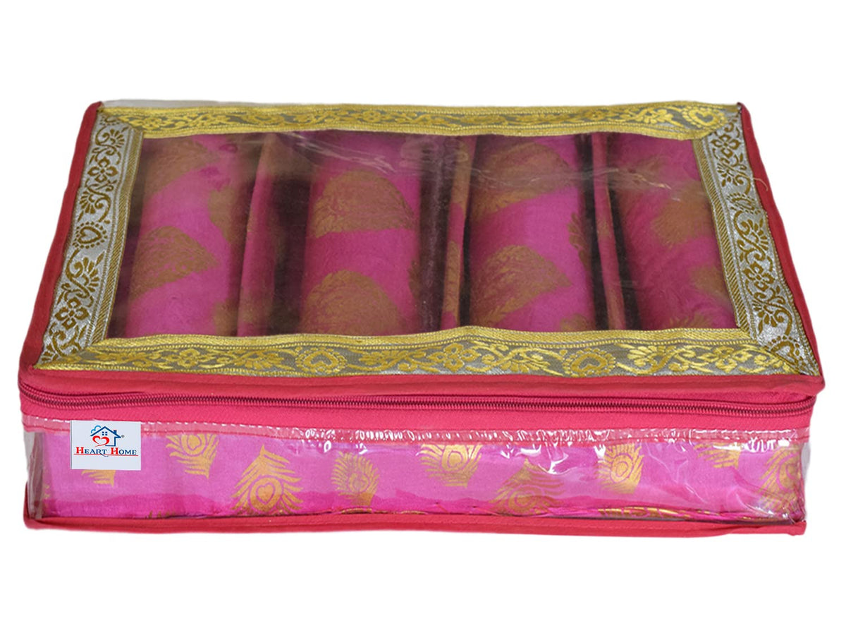 Heart Home Multipurpose Feather Design Laminated 4 Rod Bangle Box/Organizer/Case With Tranasparent Top (Pink)-47HH0229
