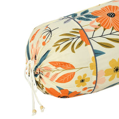 Kuber Industries Flower Printed Cotton Bolster Cover- Set of 4, 16"x32" (Brown & White)-44KM0143