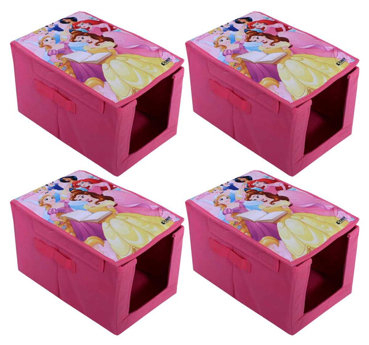 Kuber Industries Disney Princess Shirt Stacker|Wardrobe Organizer For Clothes|Non-Woven Wardrobe Organizer for Home With Lid|Pack of 4 (Pink)