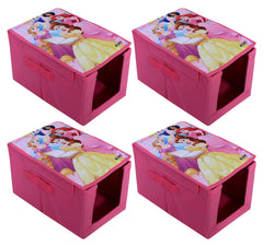 Kuber Industries Disney Princess Shirt Stacker|Wardrobe Organizer For Clothes|Non-Woven Wardrobe Organizer for Home With Lid|Pack of 4 (Pink)