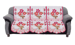 Kuber Industries Flower Cotton 7 Piece 5 Seater Sofa Cover with Center Table Cover (White and Pink) - CTKTC022290