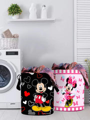 Kuber Industries Disney Print Round Non Woven Fabric Foldable Laundry Basket, Toy Storage Basket, Cloth Storage Basket with Handles,45 LTR (Set of 2, Black & Pink)-KUBMART11655, Standard