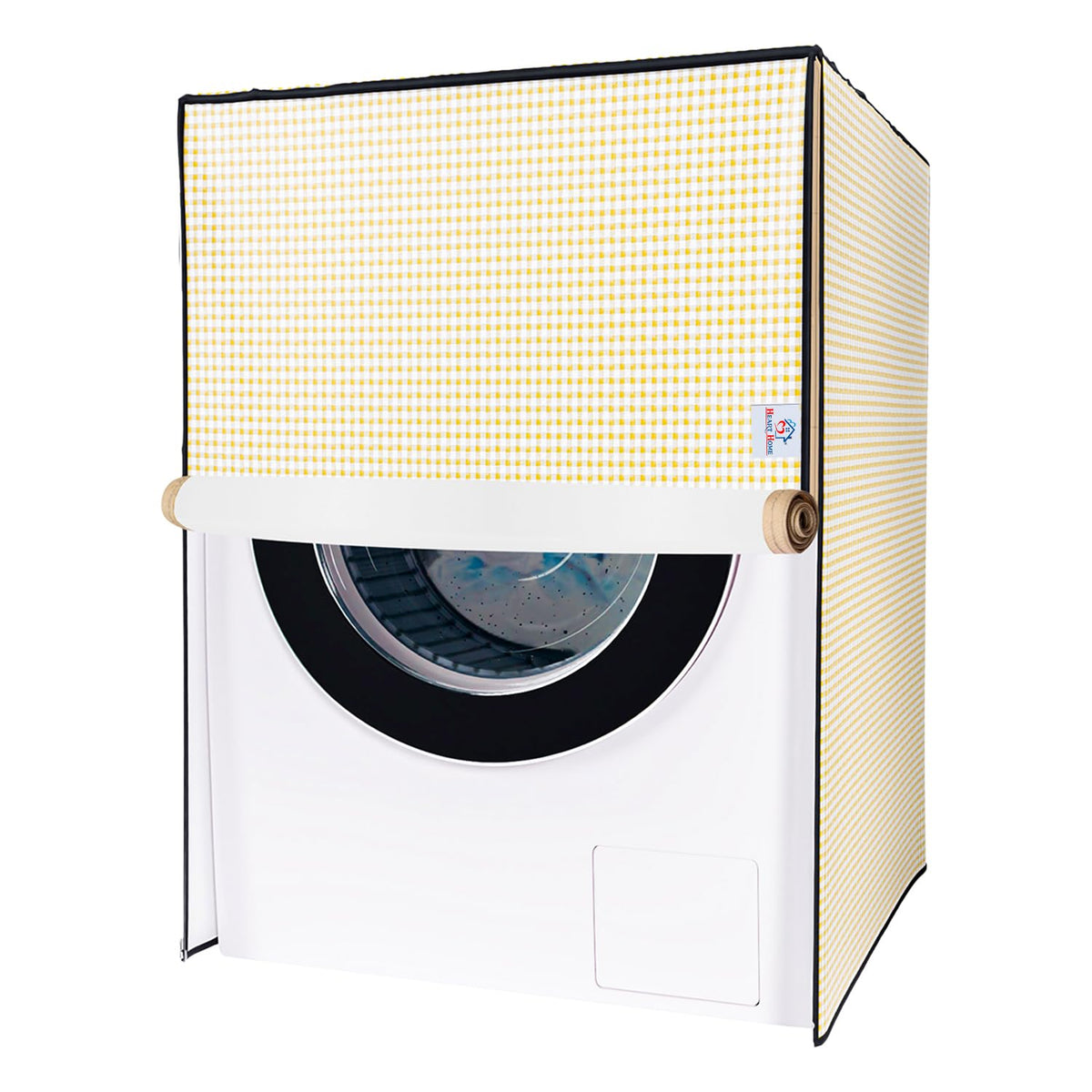 Heart Home Washing Machine Cover | Mini Check Print Washing Machine Cover | Soft PVC | Front Load Washing Machine Cover | Golden