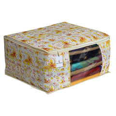 Kuber Industries Flower Design 3 Piece Non Woven Saree Cover Set, Ivory