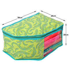 Heart Home Leaf Printed Non-Woven Blouse Cover Wardrobe Organiser Clothes Storage Bag With Front Window- Pack of 2 (Green)-44HH0528