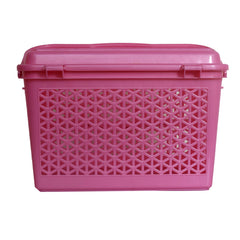 Heart Home Plastic Multipurpose Trendy Shopping Small Basket with Lid (Pink)-HEART11091
