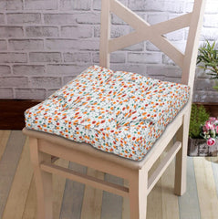 Heart Home Flower Printed Microfiber Durable, Comfortable & Soft Square Chair Pad/Cushion/Seat Pad, 18 * 18 Inch (White)