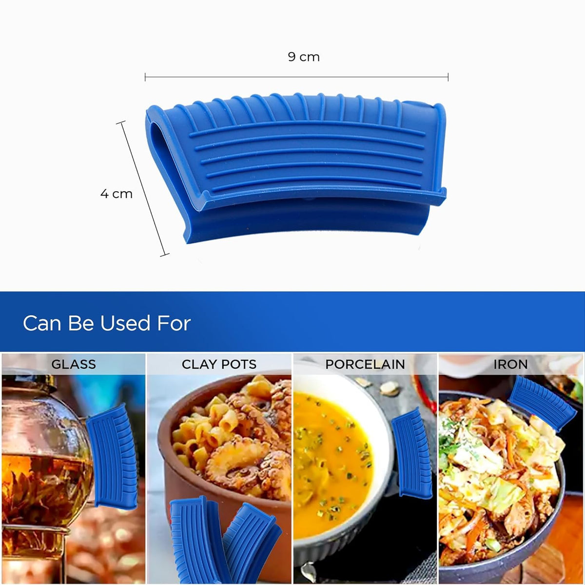 Kuber Industries Hot Handle Holder | Silicone Hot Handle Holder | Heat Resistant Handle | Non Slip Pot Holders | Iron Handle Covers | Kitchen Hot Pot Holder | Set of 2 | Black