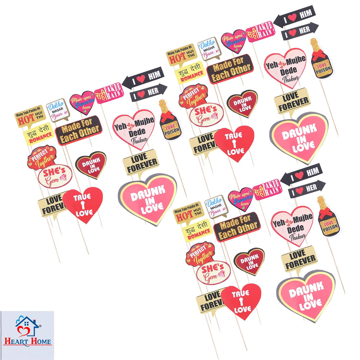 Heart Home Party Photo Props | Cardboard Cupcake Picks |Decorations Supplies for Farewell | Birthday Party | Theme Cupcake Topper | 45 Pieces | PP-8033 | Multicolor