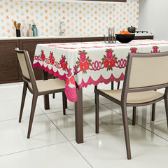 Kuber Industries Cotton Floral Print Waterproof Attractive Dining Table Cover|Tablecloth for Home Decorative, 60x90 Inch (Cream Pink)