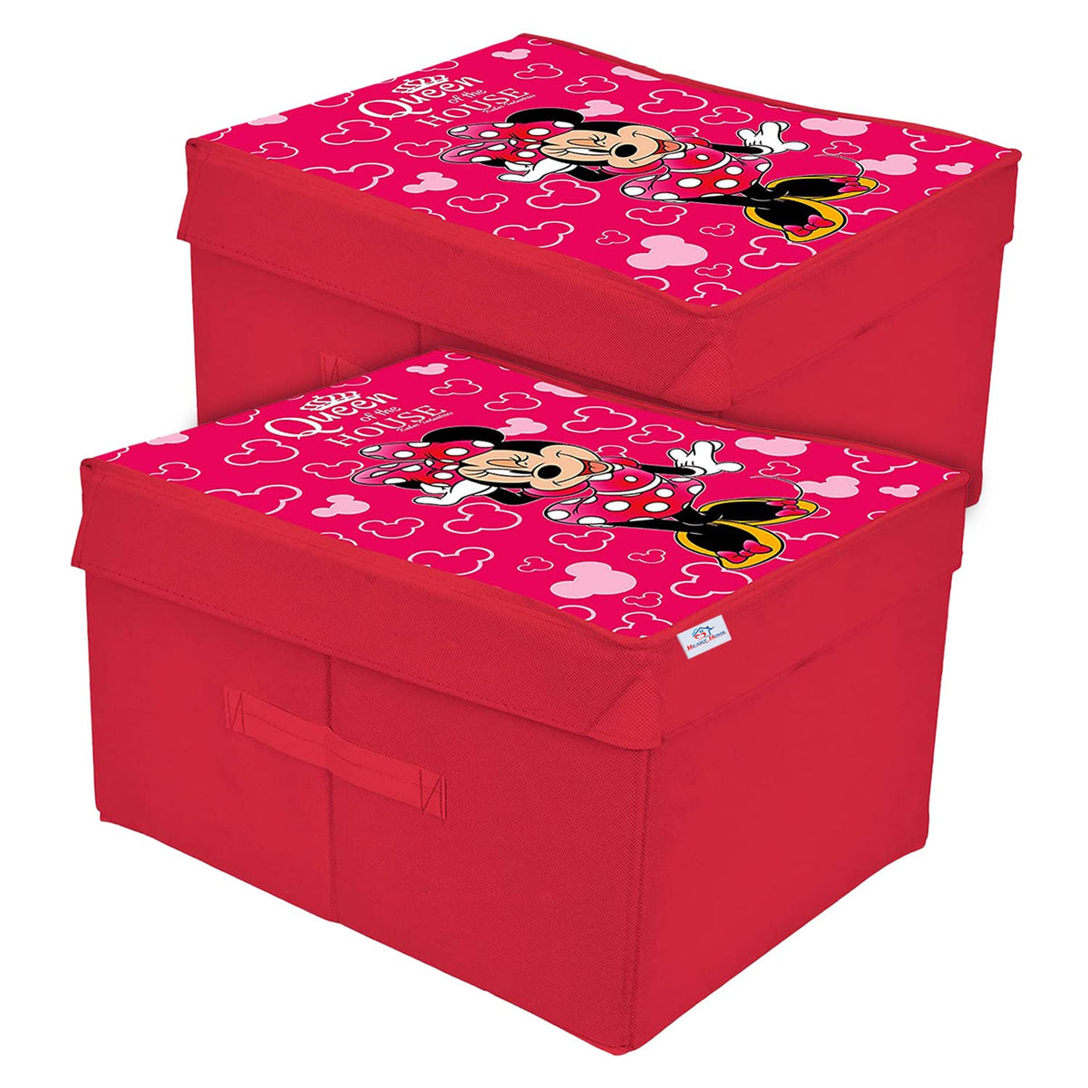 Heart Home Non-Woven Minnie Print Flodable Storage Box/Wardrobe Organizer With Lid For Home Decor, Pack of 2 (Pink) 54HH4225.