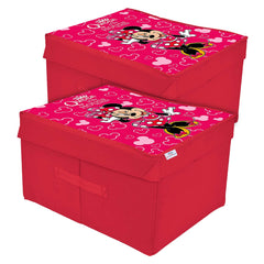 Heart Home Non-Woven Minnie Print Flodable Storage Box/Wardrobe Organizer With Lid For Home Decor, Pack of 2 (Pink) 54HH4225.
