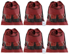 Heart Home 6 Piece Non Woven Travel Shoe Cover, String Bag Organizer, Maroon HEART5247, Standard