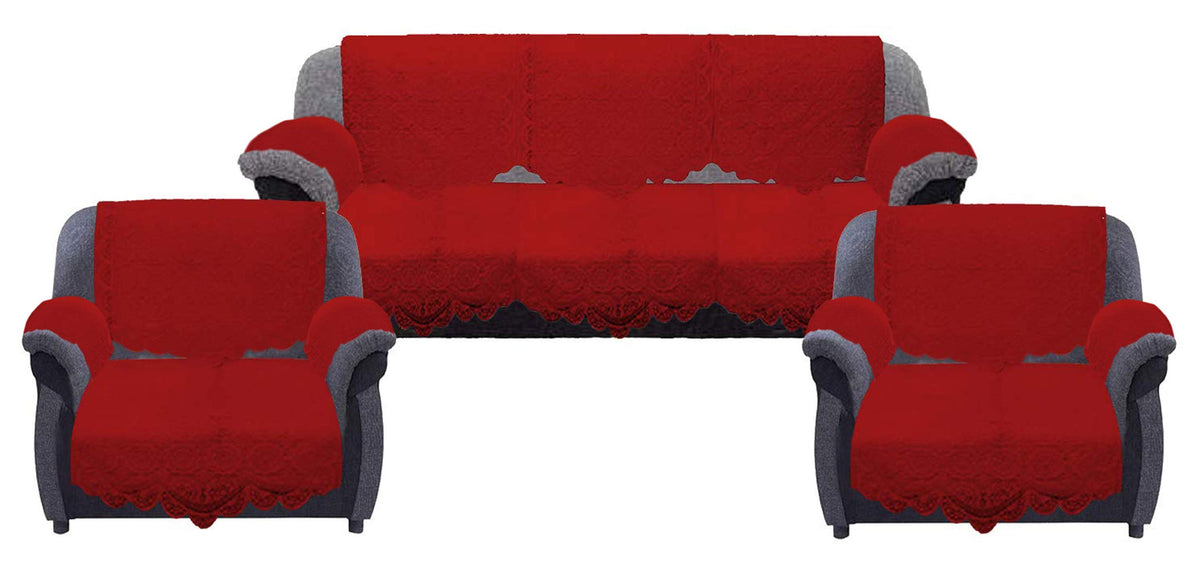 Kuber Industries Circle Design Cotton Solid 5 Seater Sofa Cover Set with 6 Pieces Arms Cover KUBMART11941, 178 x 74 x 1 cm - Set of 16 (Maroon)