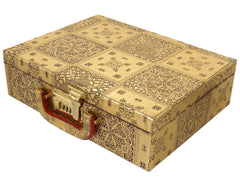 Kuber Industries Multipurpose Wooden Emobssed Design 2 Rod Bangle Box/Organizer/Case With Mirror & Number Lock System - Pack of 2 (Gold)-47KM0551