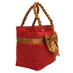 Kuber Industries Bow Design Satin Women's Handbag, Maroon