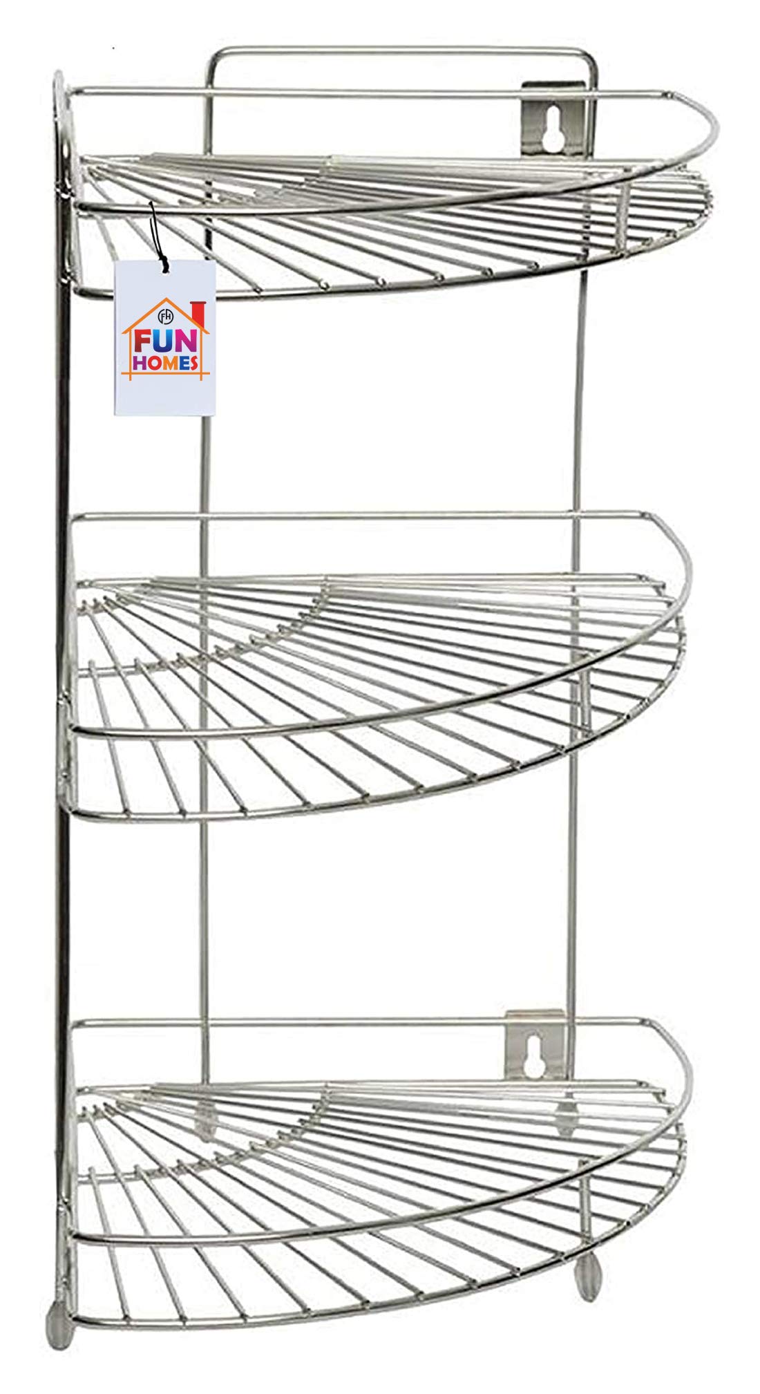 Fun Homes Stainless Steel Multipurpose Storage Kitchen Corner Rack/Stand/Shelf (Silver)