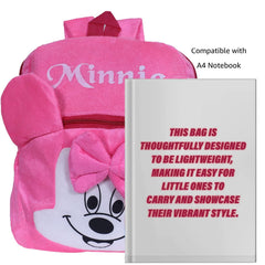 Kuber Industries Disney Minnie Bow Backpack | 2 Compartment Velvet School Bag | School Bag for Kids | Kids School Backpack | Backpack for School | Pink