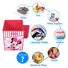 Heart Home Disney Minnie Print Foldable Laundry Basket|Clothes Storage Basket With Handle & Lid,60 Ltr.Pack of 2,(Pink)