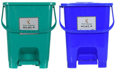 Kuber Industries Square Premium Plastic Pedal Dustbin with Lid for Home/Kitchen/Office 10 Ltr (Green & Blue)-Pack of 2