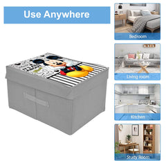 Heart Home Non-Woven Mickey Mouse Print Flodable Storage Box/Wardrobe Organizer With Lid For Home Decor, Pack of 2 (Grey) 54HH4235.