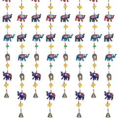 Kuber Industries Handcrafted Elephant Door Latkan with Bells|Rajasthani Traditional Hanging Windchimes Pair for Home Decoration,Pack of 2 (Multicolor)