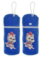Heart Home Cartoon Printed Velvet Newborn Baby Feeding Bottle Cover, Pack of 2 (Blue)