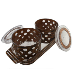 Kuber Industries Pearl Wooden Design Plastic Dry Fruit Container with Tray Set with Lid & Serving Tray, 500 ml Plastic Grocery Container (Set of 3, Brown)-KUBMART11084
