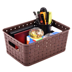 Kuber Industries BPA Free Attractive Design Multipurpose Large Trendy Storage Basket With Lid|Material-Plastic|Color-Brown|Pack of 2