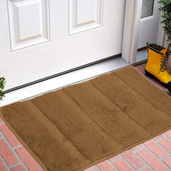 Heart Home Strips Design Cotton Door Mat for Porch/Kitchen/Bathroom/Laundry Room, 24"x16" Pack of 2 (Light Brown) 52HH3963