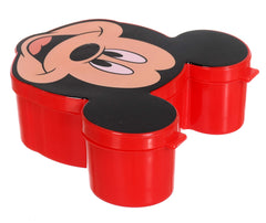 Kuber Industries Mickey Face Shaped Plastic Lunch Box for Kids with Spoon (Red), Pack of 1