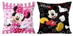 Kuber Industries Disney Printed Microfiber Filled Floor Cushion, Decorative Throw Pillow, Home Decor Pillow, Sofa/Bed Cushion,16"x16"(Black & Pink)-Pack of 2-KUBMART15886, Standard