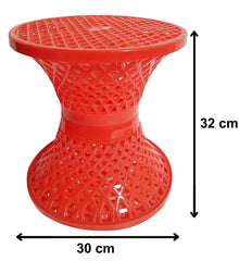 Fun Homes Mesh Design Both Sided Plastic Sitting Stool for Indoor & Outdoor in Damroo Style- Pack of 2 (Orange)