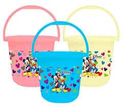 Kuber Industries Disney Team Mickey Print Unbreakable Virgin Plastic Strong Bathroom Bucket, 16 LTR (Pink & Cream & Blue)-Pack of 3 -HS_35_KUBMARTS17427