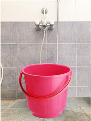 Kuber Industries 2 Pieces Unbreakable Strong Plastic Bathroom Bucket 13 LTR (Pink & Blue) -CTKTC037921