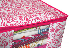 Kuber Industries Leaf Design Non Woven 6 Pieces Saree Cover and 6 Pieces Underbed Storage Bag, Cloth Organizer for Storage, Blanket Cover Combo Set (Pink) -CTKTC038666