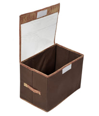 Heart Home Wooden Design Multiuses Medium Non-Woven Storage Box/Organizer With Tranasparent Lid- Pack of 3 (Brown) -44HH0439