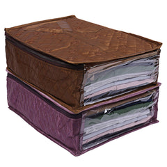 Kuber Industries 3 Layered Quilted Satin 2 Pieces Shirt Cover (Brown and Purple) -CTLTC10593