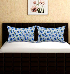 Heart Home Set of 2 Flower Design Soft & Smooth Cotton Pillow Cover 18 x 28 inch (Blue), Full (HS_37_HEARTH020237)