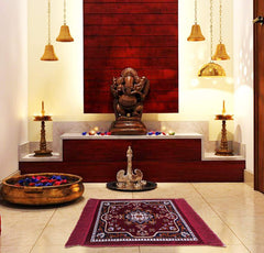 Kuber Industries Heart Home Rangoli Design Velvet Square Pooja Mat (Maroon), 49 Centimeters, 47 Centimeters