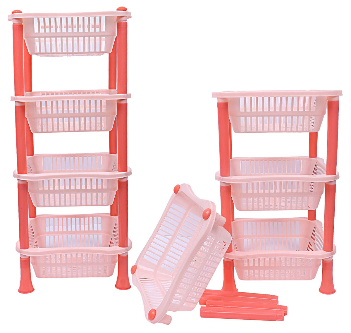 Kuber Industries Plastic 2 Pieces 4 Layer Multi-Purpose Kitchen Storage Basket Rack (Beige)-Ctktc25261