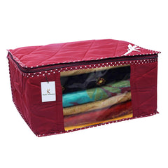 Kuber Industries 3 Layered Quilted 3 Pieces Cotton Saree Cover Set (Maroon) - CTKTC23171