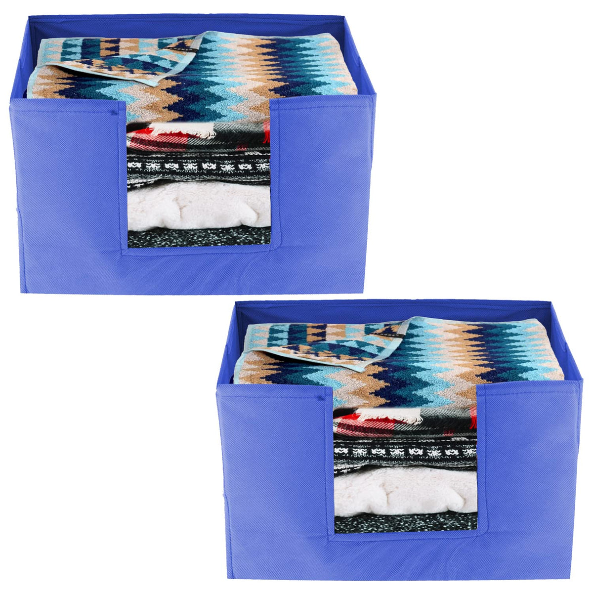 Heart Home Non-Woven Foldable Saree Stacker, Wardrobe Organizer, Storage Bin With Handle- Pack of 2 (Blue)-HS43HEARTH26422