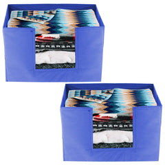Heart Home Non-Woven Foldable Saree Stacker, Wardrobe Organizer, Storage Bin With Handle- Pack of 2 (Blue)-HS43HEARTH26422