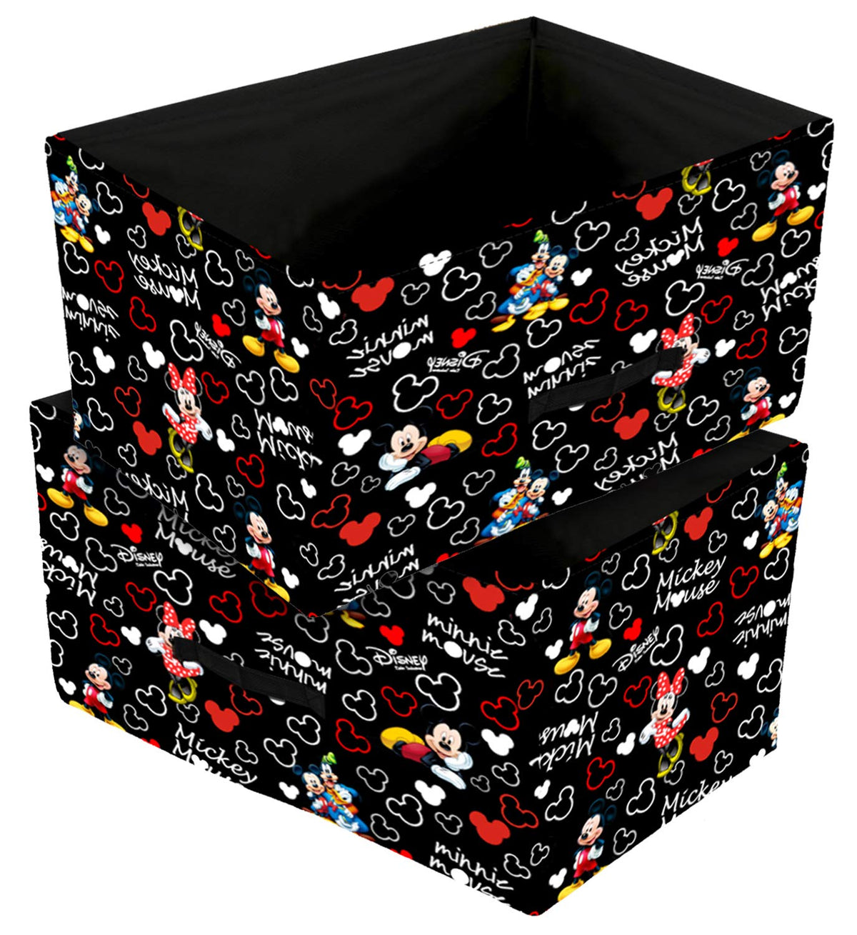 Kuber Industries Disney Mickey Print Non Woven Closet Organizer Box with Handle|Wardrobe Organizer Cube|Easily Collapsible|Size 42 x 29 x 22 CM|Pack of 2 (Black)-KUBMART16027