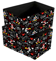 Kuber Industries Disney Mickey Print Non Woven Closet Organizer Box with Handle|Wardrobe Organizer Cube|Easily Collapsible|Size 42 x 29 x 22 CM|Pack of 2 (Black)-KUBMART16027