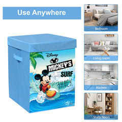 Heart Home Disney Mickey Surf Print Foldable Laundry Basket|Clothes Storage Basket With Handle & Lid,60 Ltr.Pack of 2 (Blue)