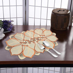 Kuber Industries Leaf Design Virgin Viny Soft Fabric 6 Pieces Dining Table Placemat Set (Cream) - CTKTC45898